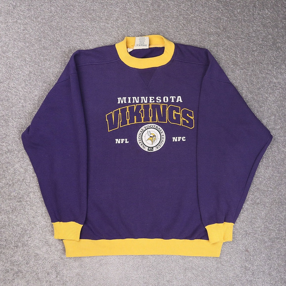 Vintage NFL Minnesota Vikings XL Purple Yellow Long Sleeve Pullover Sweatshirt - Picture 1 of 11